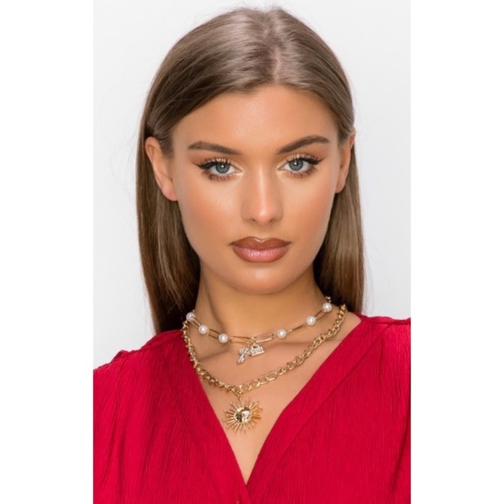 Multi layered key and lock gold necklace